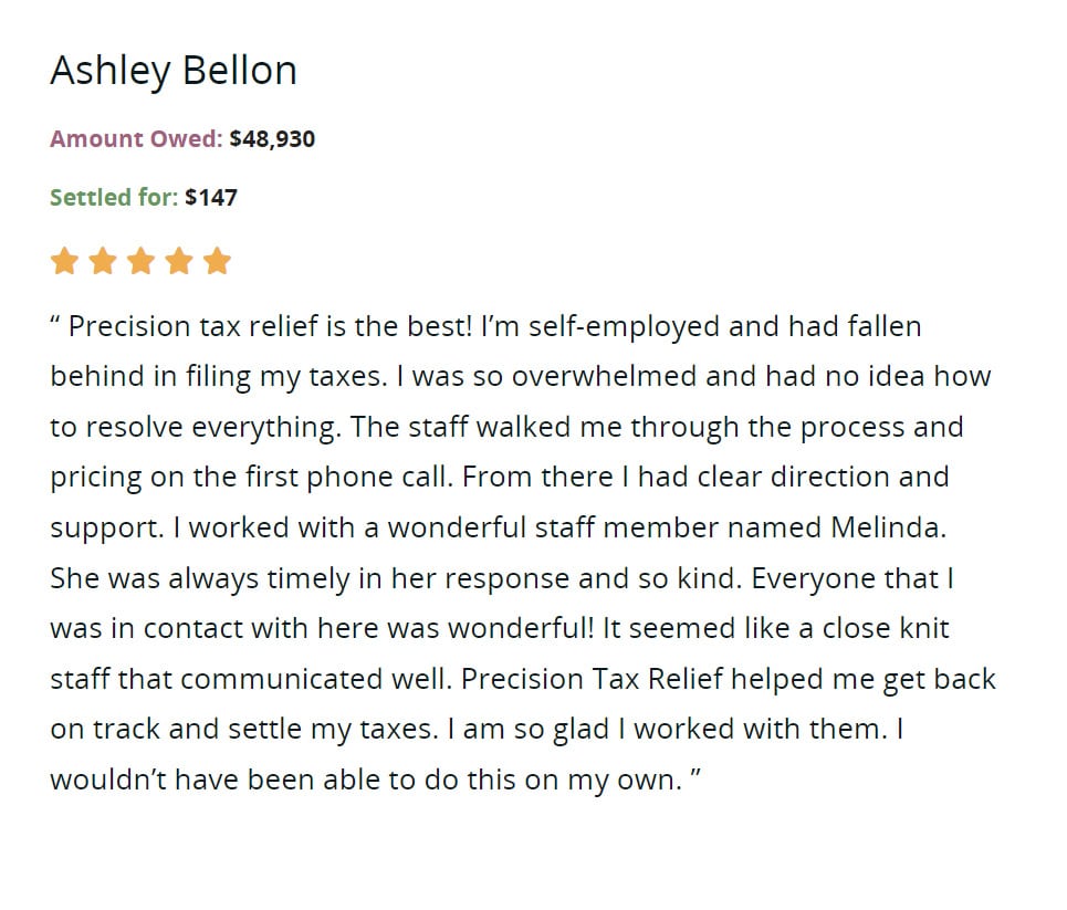 Precision Tax Relief review ashley-b